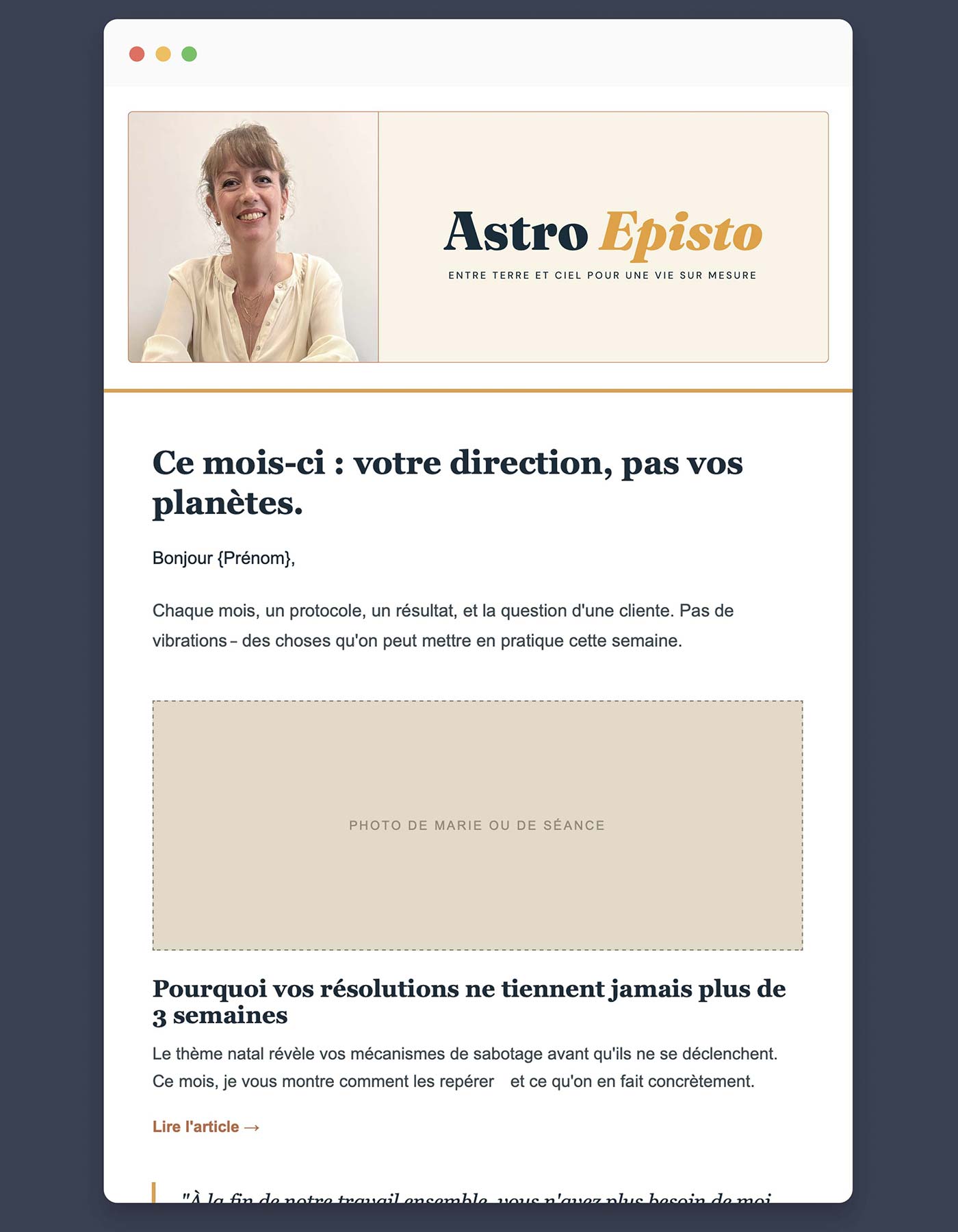 Template de la newsletter mensuelle Marie Payan