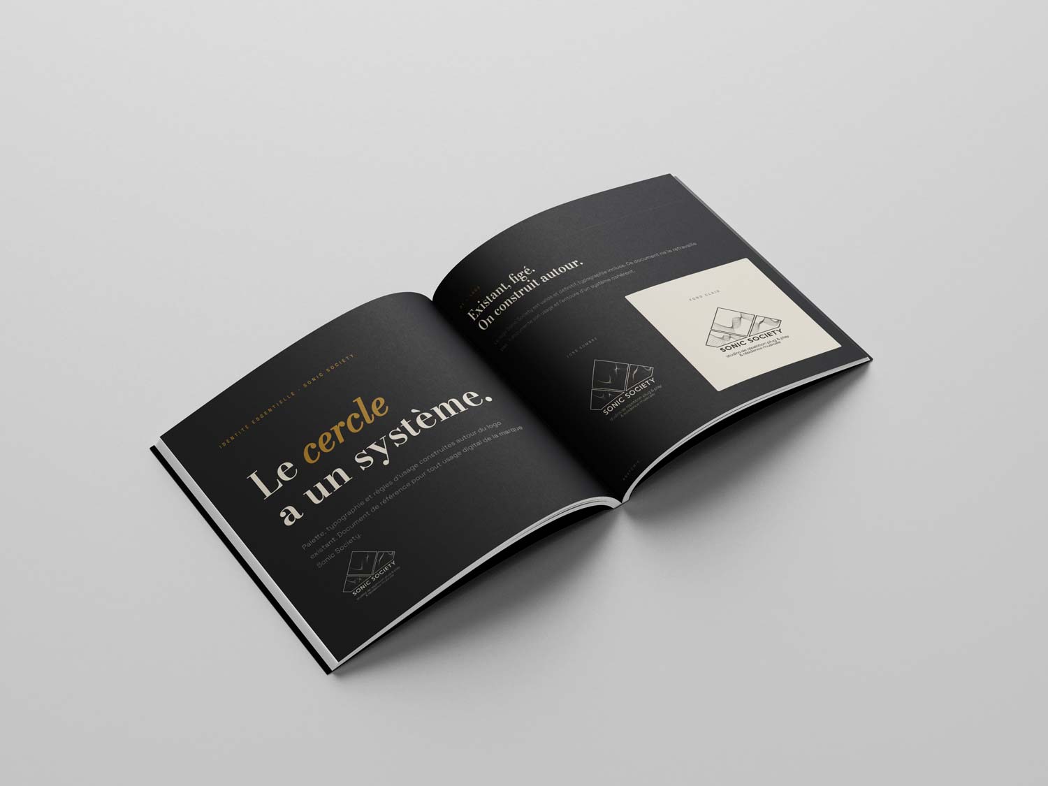 Pages du brandbook Sonic Society, système graphique du logo